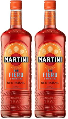 MARTINI Fiero L'Aperitivo Vermouth Rouge, 14,5% vol., 100cl / 1L, Apéritif doux infusé avec des écorces d'orange espagnoles coupées à la main (Lot de 2)