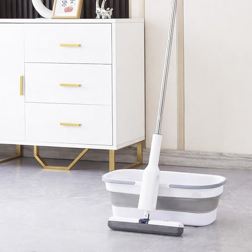 Vivaclean Mop - Floor Mop, Innovative Self-Wringing System, Ribbed Sponge Head Makes Floor Cleaning Faster and More Efficien, Durable and Ready for Easy Storage Everyday Use (White)