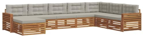 vidaXL Sofagarnituren 8 pcs Natürlich und Hellgrau Massivholz Akazie, Garten Lounge, modernes Outdoor Sofa, strapazierfähiges sectional, Terrassenmöbel für Bequeme Sitzgelegenheiten