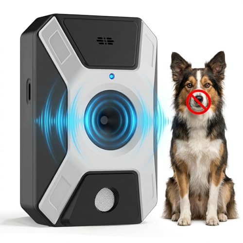 Dispositif Anti-aboiement à ultrasons Automatique, répulsif Chien sans Fil Rechargeable, dresseur de Chien Intelligent à détection de Voix, dissuasif Anti-aboiement pour intérieur et extérieur