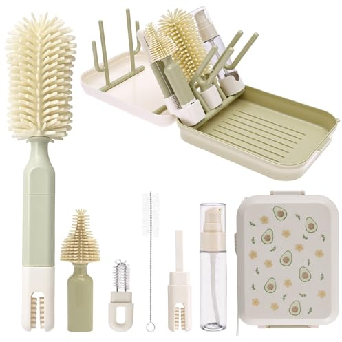 Travel Bottle Brush Set, 8-in-1 Portable Silicone Baby Bottle Cleaning Kit with Nipple Brush, Straw Cleaner and Spray Bottles, Compact Travel Bottles Washing Kit for Feeding and Outdoor Use