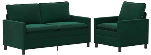 Owoxanthellate Sofa Set 2-TLG. aus Samt in Dunkelgrün, Moderne Polstergarnitur bestehend aus 1-Sitzer und 2-Sitzer Couch, mit robustem Metallrahmen, 76x81cm & 156x81cm