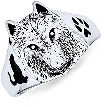 Personalisierter Großer Statement Jäger Tierpfoten Abdruck Nordischer Wikinger Krieger Siegelring Mit Wildem Wolf Für Männer Oxidiertes .925 Sterlingsilber