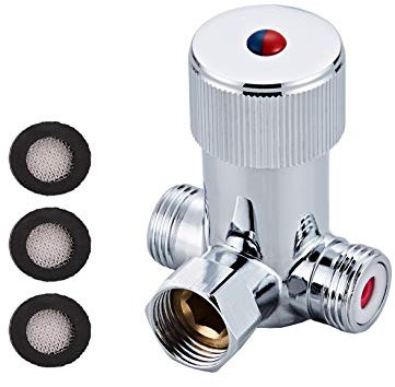 Gangang Valvola Miscelatrice Termostatica Adjust Tempcontrol,Valvola Temperata in Ottone,Ottone Massiccio Senza Piombo,Connessioni Maschio G1/2 Pollici con Valvola di Ritegno (Valvola di Regolazione)