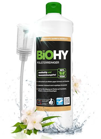 BiOHY Spezial Polsterreiniger (1l Flasche) + Dosierer | Konzentrat für Sofas, Polstermöbel, Teppiche & Textilien | für Nasssauger & Waschsauger | Fleckentferner | effektiver Textilerfrischer