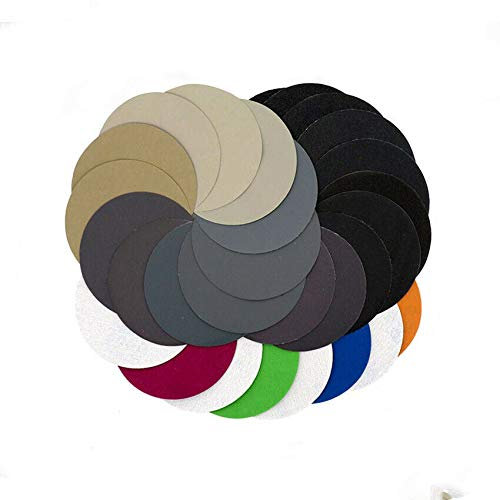 POWERTOOL - Disco abrasivo, 75 mm, 75 mm, con supporto per carta vetrata bagnata o asciutta, con gancio e anello per levigatrice in schiuma (10 pezzi - 400 #)