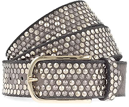 b.belt Leder Nietengürtel Zoe Gold W75 Taupe grau
