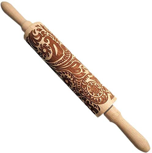 Mattarello Goffrato 14/16 Mattarello Inciso Per Cottura + Mattarello In Legno Carino E Leggero