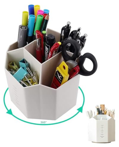 HONZUEN Pen Holder, 360° Rotating Desk Tidy Organiser, Large-Capacity Plastic Pen Pot Holders Personalized Creative Pencil Holder, Multifunctional Desktop Storage Box for Home Office School