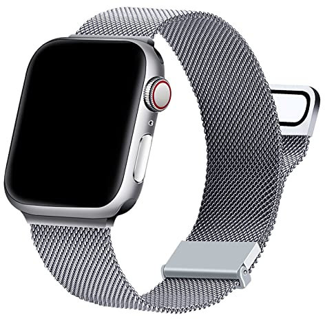 ALADRS Milanese Loop Watch Band compatible con Apple Watch Band 42 mm 44 mm 45 mm, correa de repuesto ajustable magnética de acero inoxidable para iWatch Series 7 6 5 4 3 2 1 SE, Plata