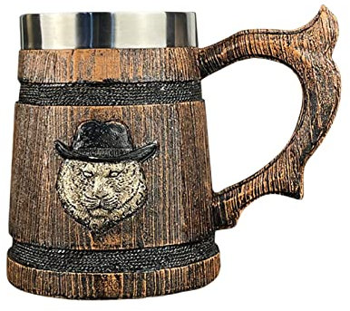 Chopes à bière, chope à bière en tonneau en bois, 580 ml en acier inoxydable chope de boisson à la bière, chope à bière rustique vintage de grande capacité, chope à bière en tonneau d'imitation bois p