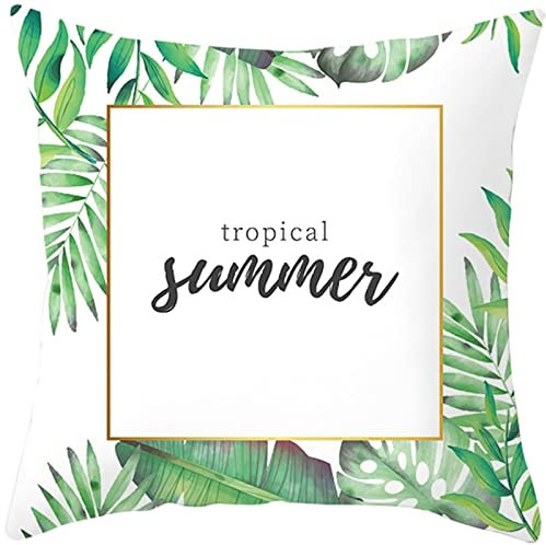 Homxi Zierkissenbezüge 50x50 Polyester Kissenbezüge Dekokissen,Tropical Summer Blätter Dekokissen Set Weiß Grün