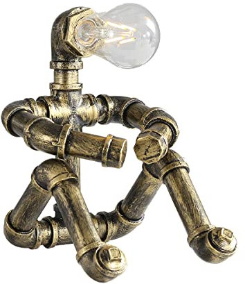 Kaj Hejmo Water Pipe Robot Style Tischlampe- Vintage Industrial Tischlampe-Steampunk Lampe Eisen Retro Nachttischlampe für Vintage Möbel Dekorationen (Bronze-Style C)