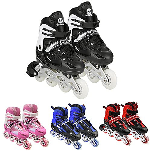 Inline-Skates verstellbar, Inlineskates für Erwachsene, Inlineskates mit einzigartigem Blitz, Inlineskates für drinnen und draußen, Schwarz
