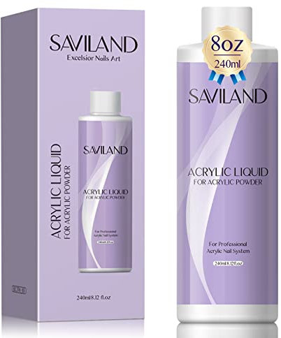 Saviland Acrylic Liquid: 240ML Nail Liquid for Acrylic Powder System Liquid Solution for Acrylic Nails Application Nail Extension & Carving EMA Formula Non-Yellowing for Home DIY Nail Salon Use