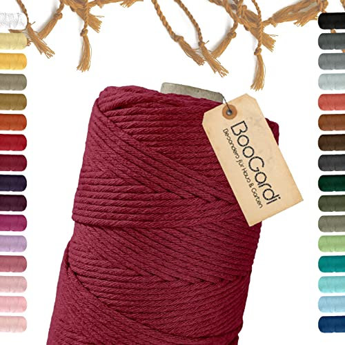 BooGardi Makramee Garn · viele Farben · Dunkelrot 5mm x 100m · 3mm oder 5mm · Wollgarn · kreatives knüpfen weben Stricken · DIY Boho Garn