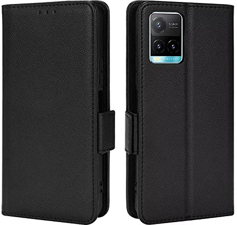 Topme Étui en Cuir pour Vivo Y21 / Vivo Y21s / Vivo Y33s 4G (6.51 inches), [ Coque de Téléphone Série Motif Litchi Simple] - Noir