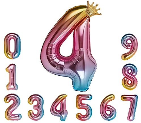 Foil Luftballon 4 Helium Folienballon Zahlen Ballon XXL Folien Farbe Ballon 4 Geburtstag 100cm/40inch