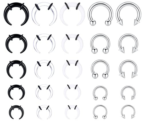 Kakonia 25stk 14G-6G Septum Piercing Acryl und 316L Edelstahl Nasenpiercing Ring Innengewinde Spike Ball Circular Barbell Stretching Kit Septum Ohr Nase für Damen Herren Tunnel