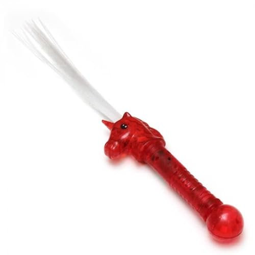 LED-Glasfaser Einhorn Zauberstab mit Kristallkugel I 7 Leuchtmodi 41cm lang I Leuchtender Fantasy-Stab Kinder Spielzeug Farbe rot