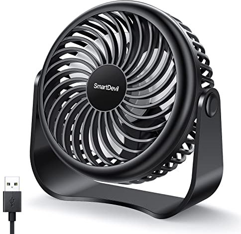 SMARTDEVIL Ventilatori da Tavolo, Ventilatore USB, Ventilatore da Tavolo Silenzioso con Gancio,3 Velocità, Mini Ventilatore USB, per Scrivania, Auto,Casa Ufficio,Viaggiare,Cucina. USB Alimentato(Nero)