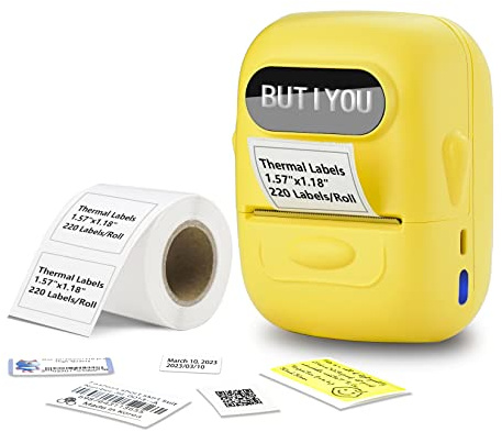 BUTIYOU P50 Thermo-Etikettendrucker, kabelloser Mini-Bluetooth-Thermo-Etikettendrucker für Barcode, Adresse, Kleidung, kleine Unternehmen, Zuhause, 5,1 cm (2 Zoll) tragbare Aufklebermaschine (gelb)