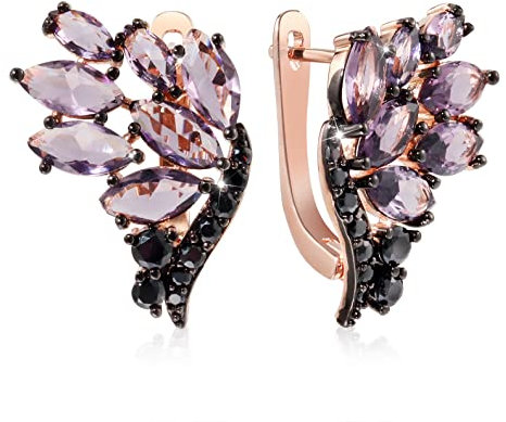 Richapex Boucles d'oreilles femme or 18 Carat Papillon Boucles d'oreilles Tendance Huggie Hoop Or Créoles Boucles d'oreille pour Filles Hypoallergénique bijoux avec Zirconium Cubique (Violet)