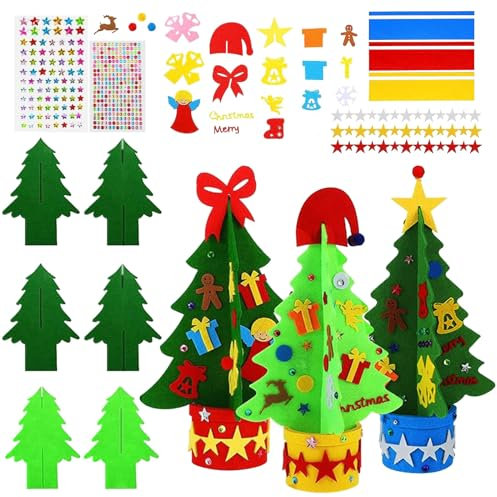 TZQFROCE Weihnachtsbaum Bastelset 3 Set Filz Weihnachtsbaum für Kinder Weihnachts Bastelsets DIY Kinder Weihnachten mit Diamant Aufkleber für Winter Thanksgiving Weihnachten Deko