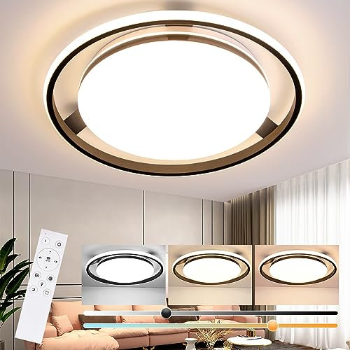 ZMH LED Deckenleuchte Wohnzimmer Lampe - Schlafzimmer Deckenlampe Schwarz Modern Beleuchtung Fernbedienung Rund Design Mit Dimmbar Wohnzimmerlampe Für Küche Büro Jugendzimmer Flurlampe Kinderzimmer