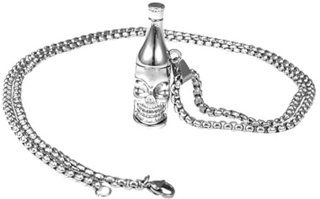 SOESFOUFU Silver Titanium Steel Skull Bottle Opener Pendant Necklace Unique Hip Hop Jewellery Accessory for Men