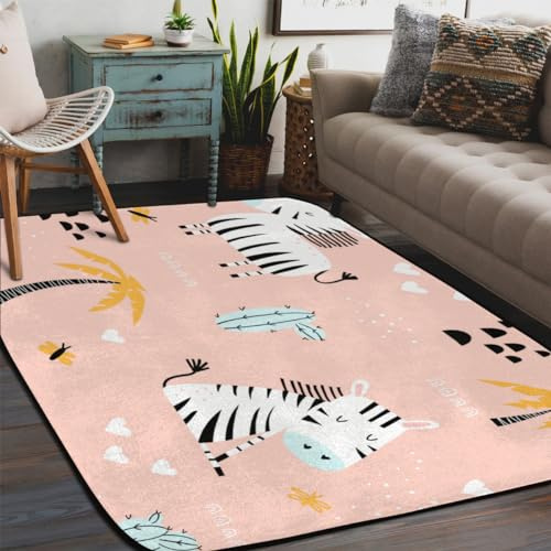 Zebra Cactus Area Rug for Bedroom Living Room 4 x 6 Feet Soft Fluffy Indoor Floor Carpet Non-Slip Washable Modern Rugs for Dorm Nursery Kids Room Home Decor