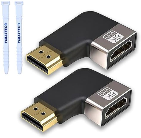 YIMATEECO 8K HDMI Winkelstecker, HDMI 90 Grad Winkel Adapter 2.1 Version Kabel Abgewinkelt Stecker auf Buchse Verlängerungsadapter, Unterstützt 8K@60Hz 4K@120Hz 1080P für HDTV Projektor (2 Stück)
