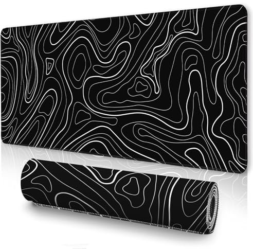 UJoowalk Grand tapis de souris topographique noir, tapis de souris de jeu XXXL, tapis de clavier/de bureau, 120 x 60 cm, contour minimaliste pour bureau