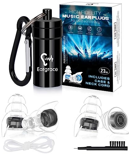 Konzert Gehörschutz Ohrstöpsel, Eargrace 2 Paar Kleine Gehörschutz-Geräuschunterdrückung Musiker-Ohrstöpsel mit Aluminium-Tragetasche für Musiker, Schlagzeug, Festivals und laute Veranstaltungen(23dB)