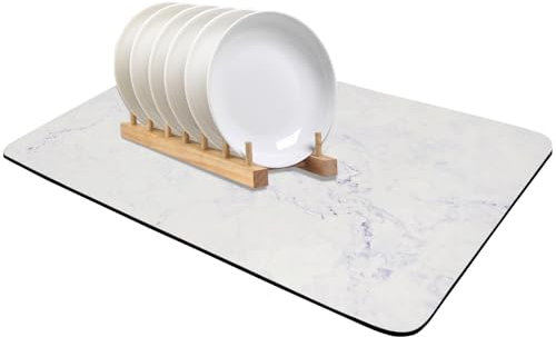 Santentre Tapis Egouttoir Vaisselle 60x40 cm, Tapis Vaisselle Egouttoir Absorbant, Cacher la Tache Tapis Vaisselle, Tapis de Sechage Vaisselle pour Machines à café, Ustensiles de Cuisine, éviers, Bar