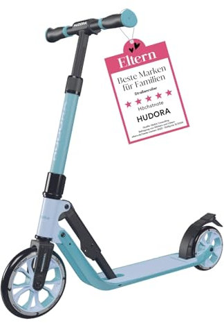 HUDORA BigWheel® 180 Advanced Junior - Hochwertiger & sicherer Kinder Roller ab 3 Jahre - Zusammenklappbarer Cityroller mit Reflektoren - Höhenjustierbarer Scooter für Jungen & Mädchen bis 60 kg, blau
