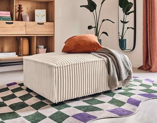 Lisa Design Stella - Pouf - aus grob geripptem Cord Weiß