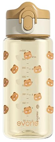 Evorie Tritan Bouteille d'eau pour enfants sans paille 388,5 g en plastique sans BPA réutilisable, légère, anti-fuite, bouteille de voyage avec bec verseur et couvercle rabattable