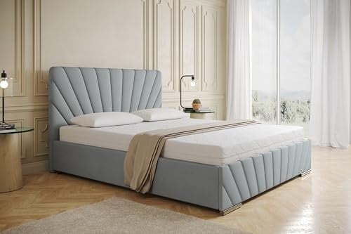 RAY Polsterbett 160 x 200 cm Doppelbett mit Stauraum aus Kiefernholz, Schlafzimmer, Bequem, Modern, Stilvoll-grau ohne matratze