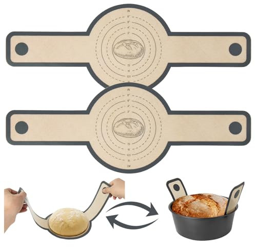 Ponpon Silikon-Brotschlinge für Dutch Oven, wiederverwendbare Brotbackmatte, antihaftbeschichtet und leicht zu reinigender Brotschlinge mit langem Griff zum Übertragen von Sauerteig, 2 Stück