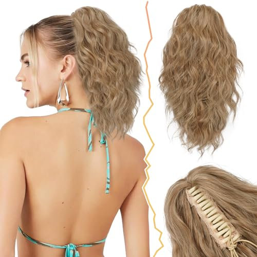 BARSDAR Kurzes Wellige Pferdeschwanz Verlängerung 30CM Klauen Clip Wellige Pferdeschwanz Haare Extension Multi Layered Synthetik Clip Pferdeschwanz Haarteil für Damen Mädchen (Braun & Blond)