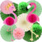 Syoulin-Décoration de la jungle,flamants roses,Décorations de fêtes hawaïennes,garden party,ventilateur en papier,pompon en papier-11 pièces