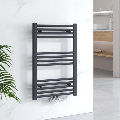 EMKE Badheizkörper 75x50 cm, Handtuchheizkörper Mittelanschluss Badheizkörper Handtuchhalter Handtuchwärmer Handtuchtrockner Heizkörper Klein Badezimmer Handtuchheizung Anthrazit 291W
