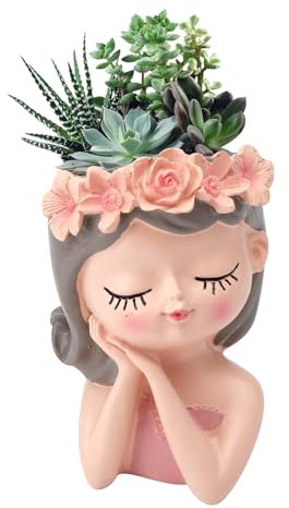 BRISKORE Blumentopf mit Gesicht, Süße Mädchen Sukkulenten Blumentopf Niedlicher Pflanzen Blumentopf Sukkulenten-Übertopf Kunstharz Kaktus-Pflanzgefäß Dekorative Vase (Listen)