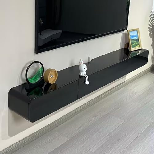 YUZDNM Meuble TV Mural - Meuble TV Suspendu - Étagère TV Flottante, Meuble TV Mural Flottant Blanc, Console Multimédia Murale 120/160 Cm, Meuble TV Mural, avec 2 Tiroirs(Color:Schwarz,Size:L160CM)