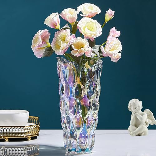 Glas Blume Vase, 24cm hohe Moderne Minimalistische Glasvase Mordische Kristall Dekorative Handgemachte Blumenarrangement für Home Office Dekor, Geschenk für Hochzeit Housewarming feiern (Bunt-1)
