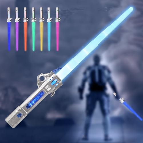 Rechargeable Light Saber for Kids, Light Up Saber with Sound, LED Colour Changing Lightsaber Toys with 7 Colours, 2 in 1 Retractable Sword for Adult Kids Halloween Xmas Gift Dress Parties Cosplay