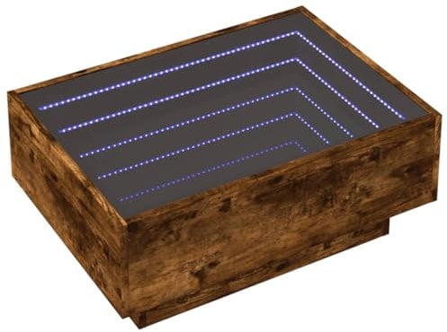 vidaXL LED Couchtisch, Beistelltisch mit LED-Infinity-Spiegel, Kaffeetisch Sofatisch für Wohnzimmer, Wohnzimmertisch, Räuchereiche Holzwerkstoff