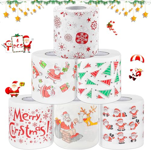 GreenYeah Lot de 6 Rouleaux de Papier Toilette de Noël, Papier Toilette de Noël, Rouleaux de Papier Toilette Décoratifs Sur le Thème de Noël, Papier Toilette Amusant pour la Maison, le Bain