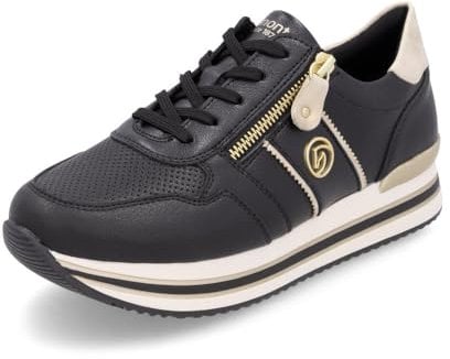 Remonte Damen Low-Top Sneaker D1327, Frauen Halbschuhe,lose Einlage,Freizeitschuhe,Turnschuhe,Laufschuhe,Freizeit,sportlich,schwarz Kombi (03),39 EU
